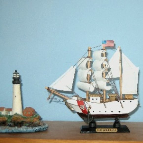 Wooden COAST GUARD Bark EAGLE Model Ship 6" Long- Fully Assembled - Picture 1 of 5